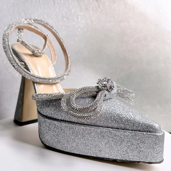 🌺MACH & MACH 🌺 Double Bow Platform Pump Silver Glitter Size: 38 - Picture 10 of 15